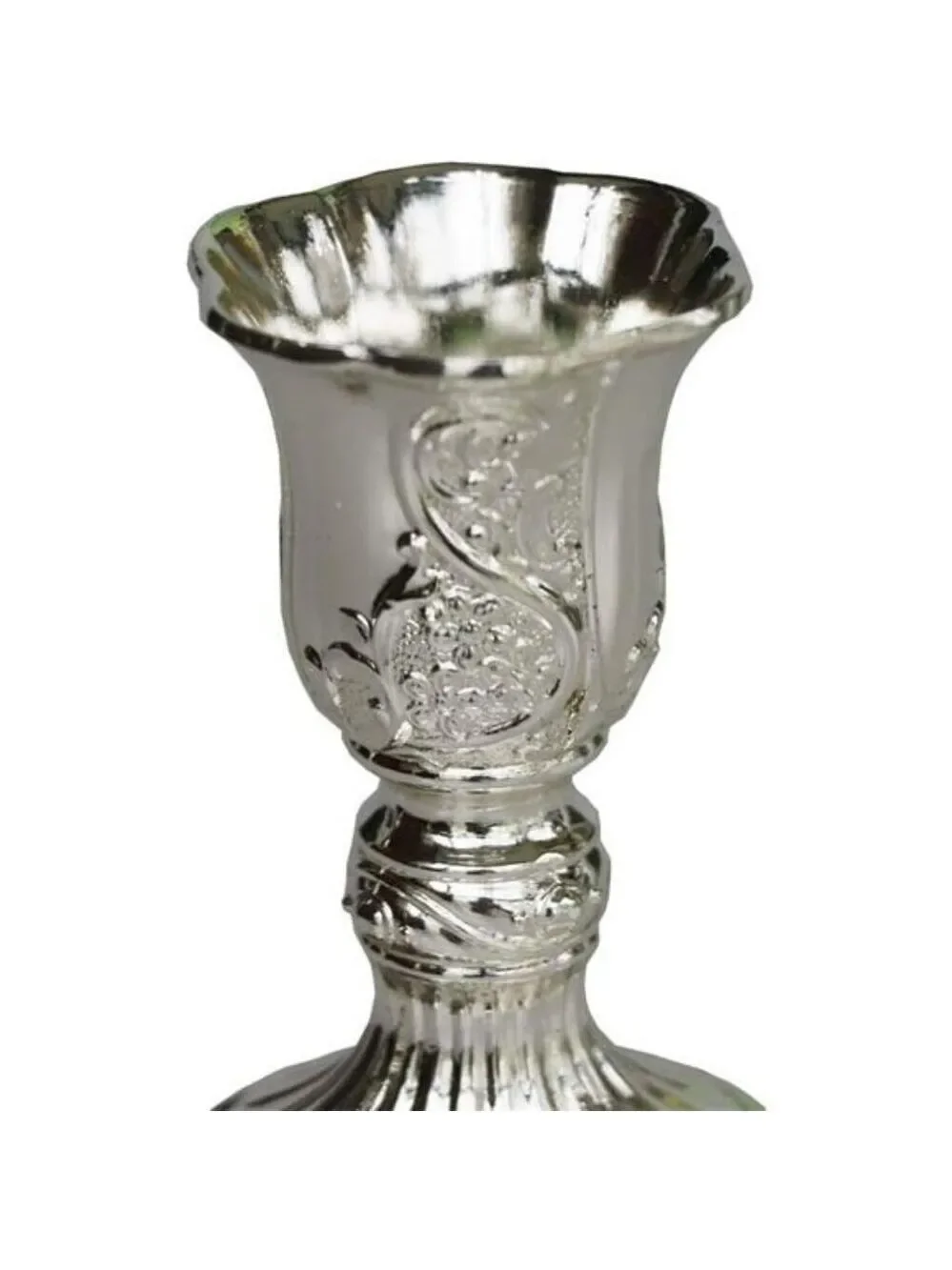 Silver Metal Taper Candle Holders Set of 2 Engraved Decorative Candlestick Decor